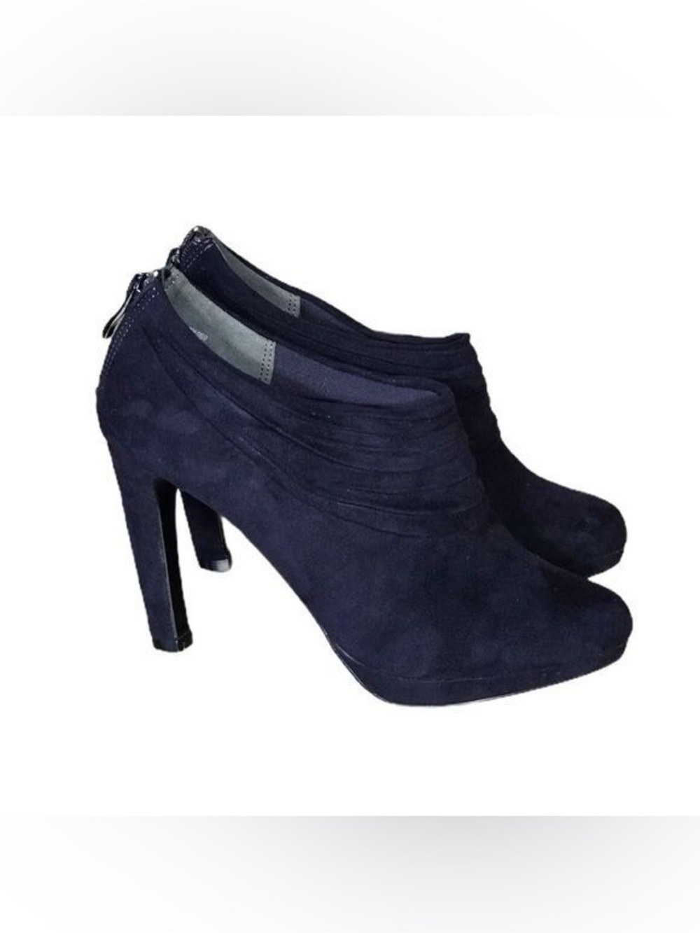 Coach & Four platform ankle boots, size 7, in dark purple vegan suede; features